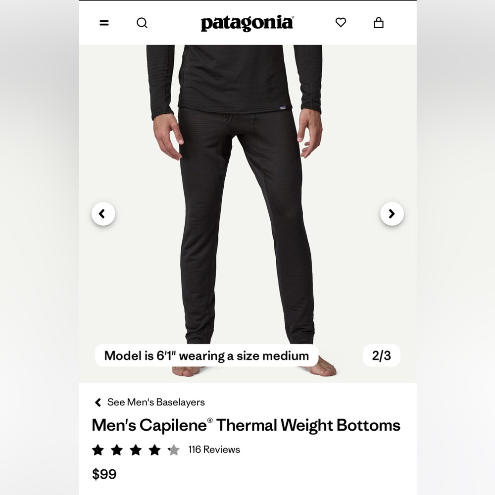 $99 Patagonia Men's Capilene Thermal Weight Bottoms size medium & large